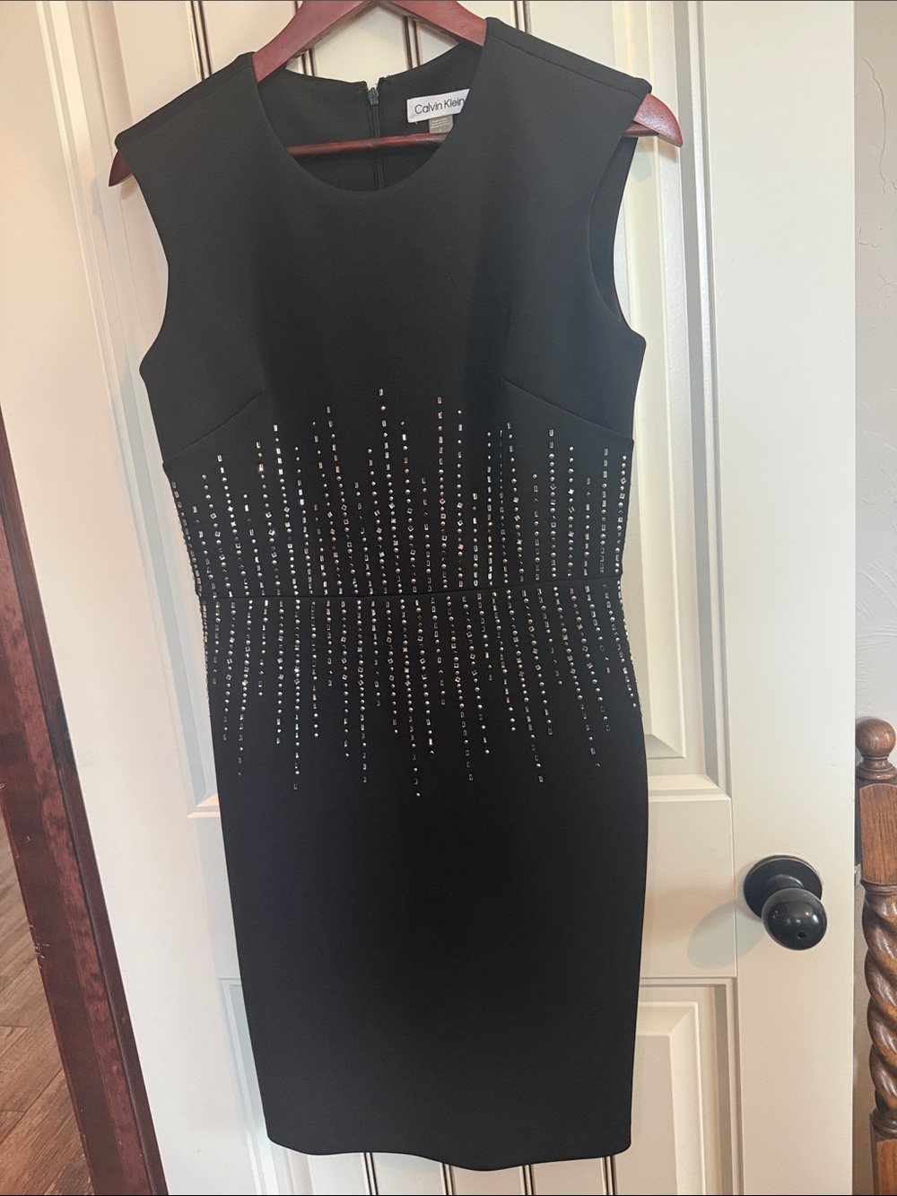 Calvin Klein Black Sleeveless Rhinestone Embellished Dress Excellent Condition